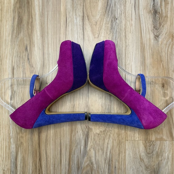 STEVE MADDEN “Toni” Purple + Cobalt Blue Platform Mary Janes Suede Heels Size 8 - Picture 4 of 9